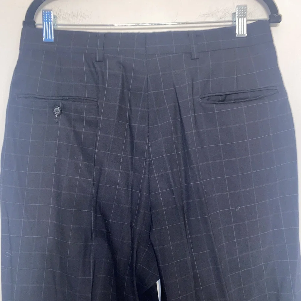 Vintage Tommy Hilfiger Suit Black Windowpane 2 Pc Pleated 90s Made USA 42R 33x29
